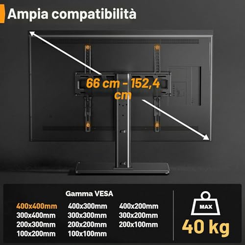Thumbnail 7 de Supporto Girevole da Tavolo Perlegear per TV 26–60'': base in vetro temperato, altezza regolabile, VESA max 400x400mm