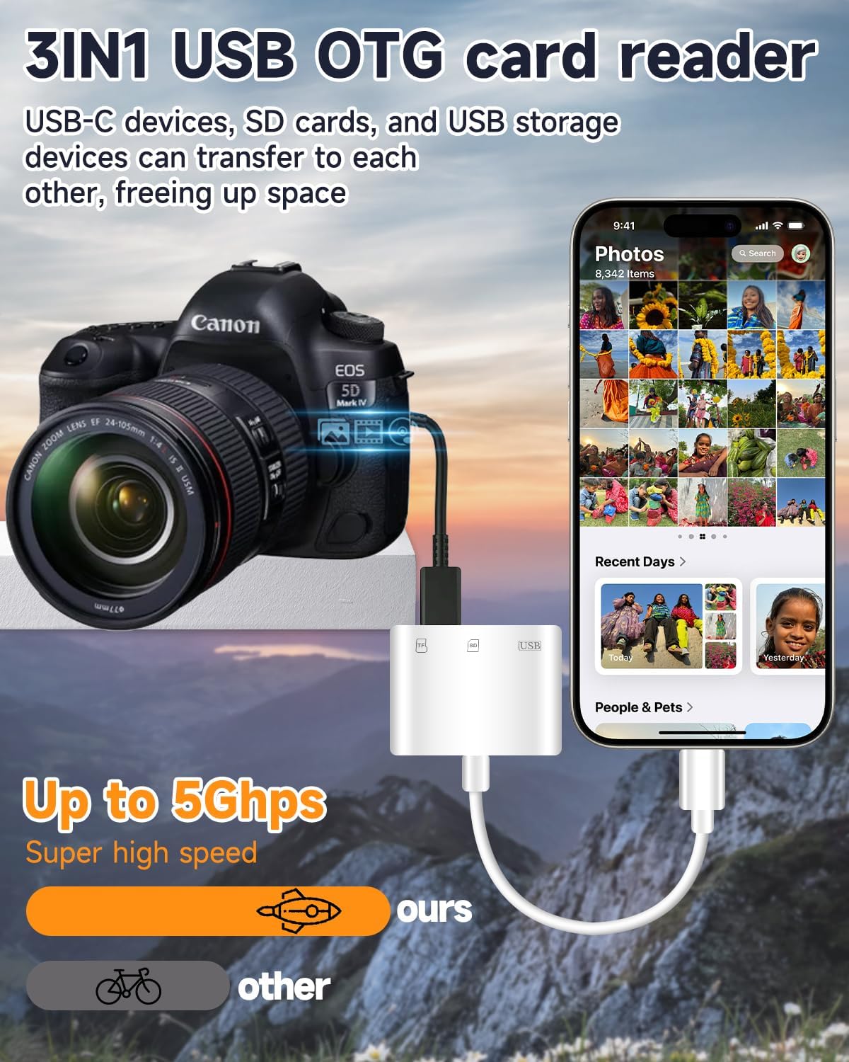 Detalle de BliTezz Lecteur carte SD USB-C 3 en 1 (USB-A + SD + Micro SD) pour iPhone, MacBook et Galaxy