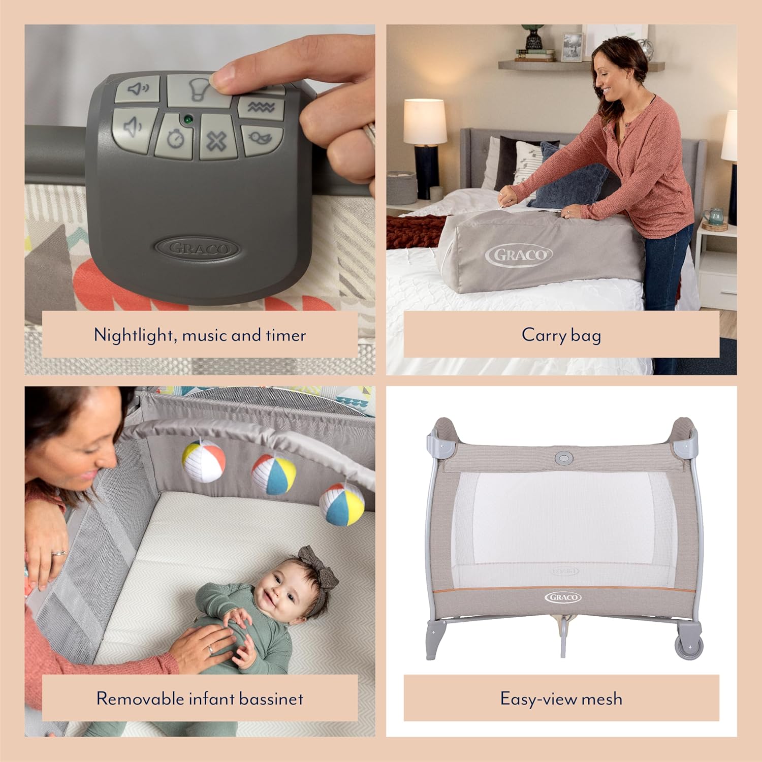 Detalle de Graco Contour Electra Lightweight Travel Bed with Music, Vibration and Foldable Design