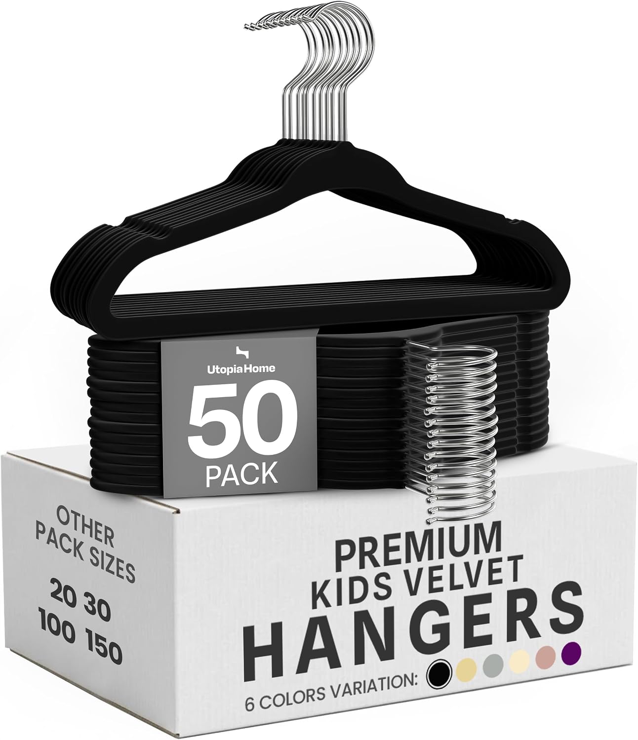 Detalle de Utopia Home Baby Velvet Hangers, 50-Pack, Black with Non-Slip Notches
