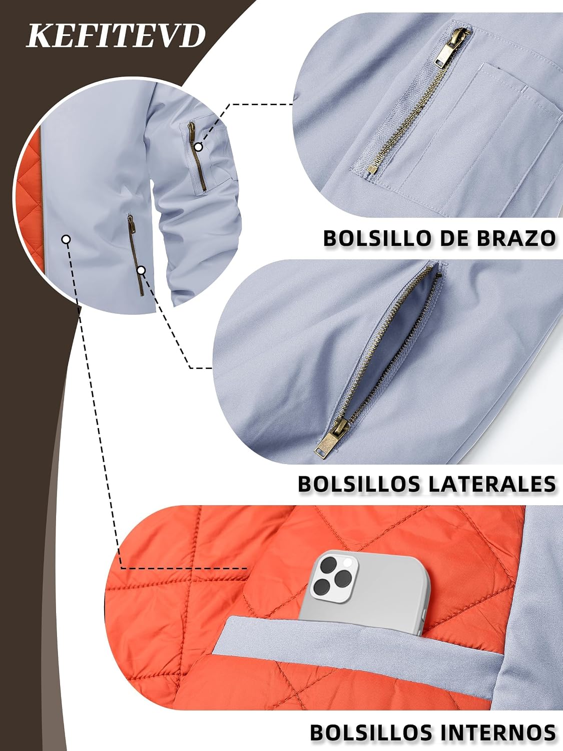 Thumbnail 5 de KEFITEVD Chaqueta béisbol cálida con 4 bolsillos