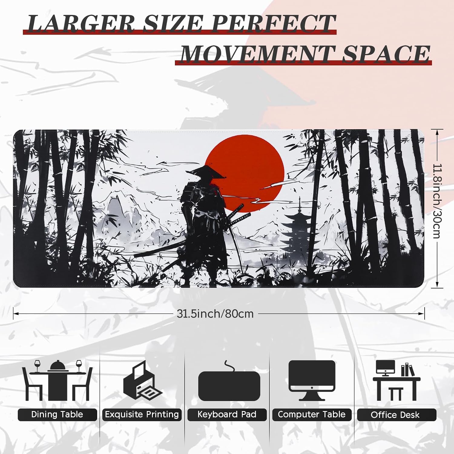 Detalle de DESERO Large Gaming Mouse Pad (800 x 300 x 3 mm) XL Extended Desk Mat