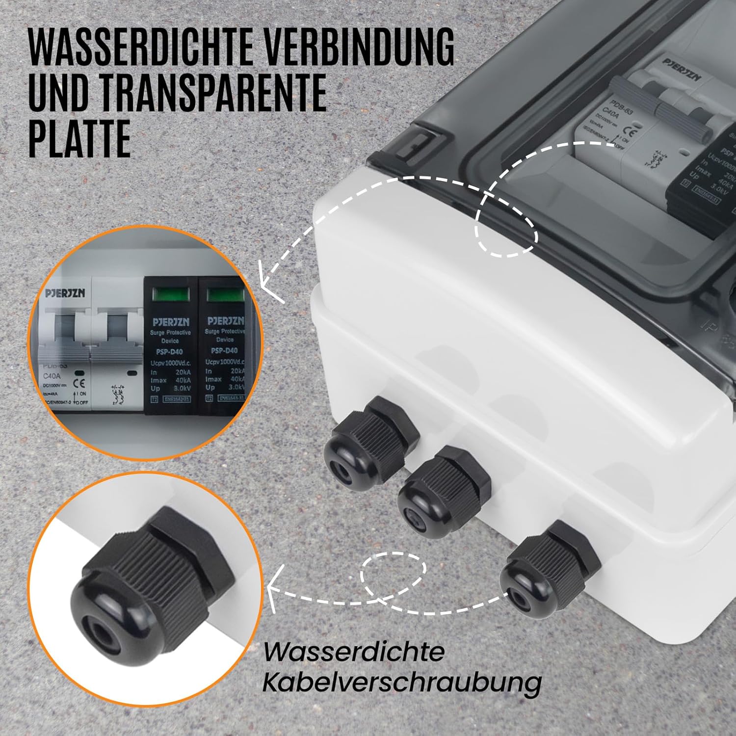 Thumbnail 3 de PJERJZN Solar Kombigerät 1-in-1-Out / 2-in-2-Out / 4-in-4-Out – 1000V DC/40A LS-Schalter, SPD 20-40KA, IP65