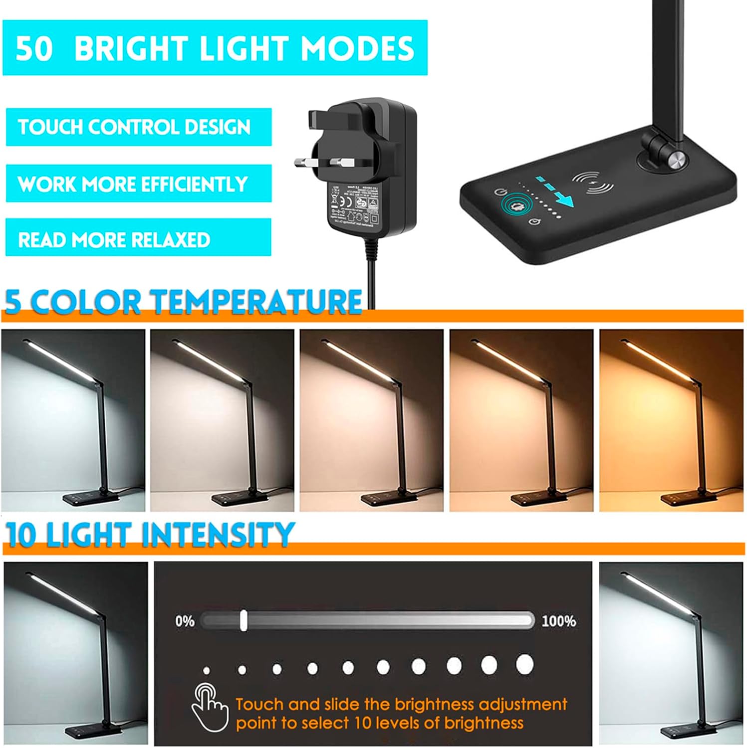 Detalle 2 de BIENSER LED Desk Lamp 10-level dimmable with wireless charger