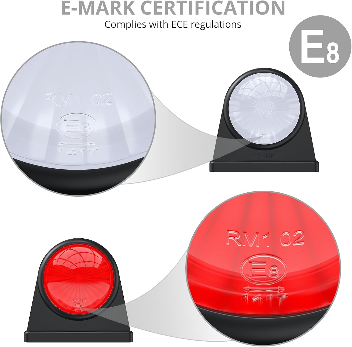 Thumbnail 2 de Justech 2pc Side Elbow Marker Lights for 12/24V vehicles (Red & White, IP65, 8 LED)