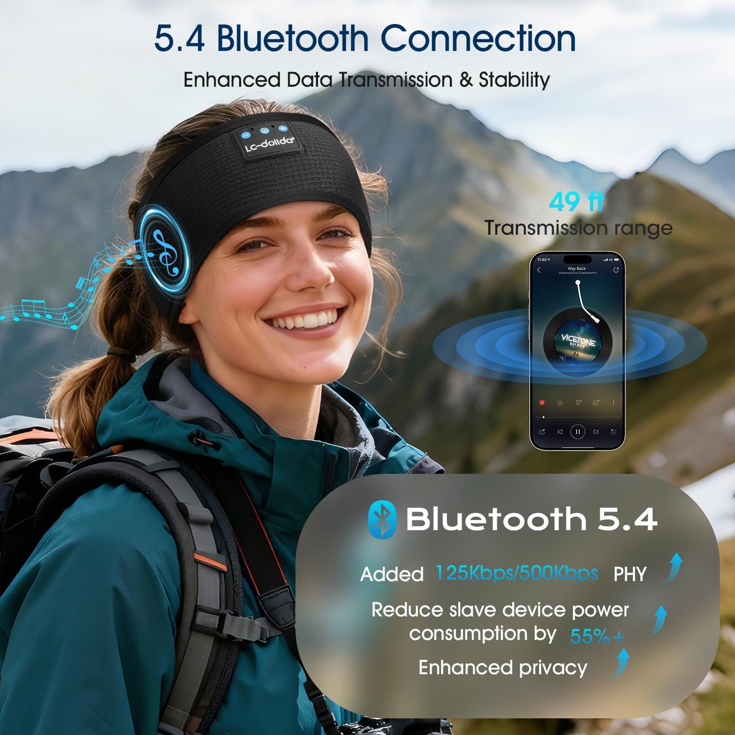 Thumbnail 5 de LC-dolida Bluetooth Schlafkopfhörer Stirnband mit 15+ Std. Spielzeit (Bluetooth 5.4, 4D-Stretch)