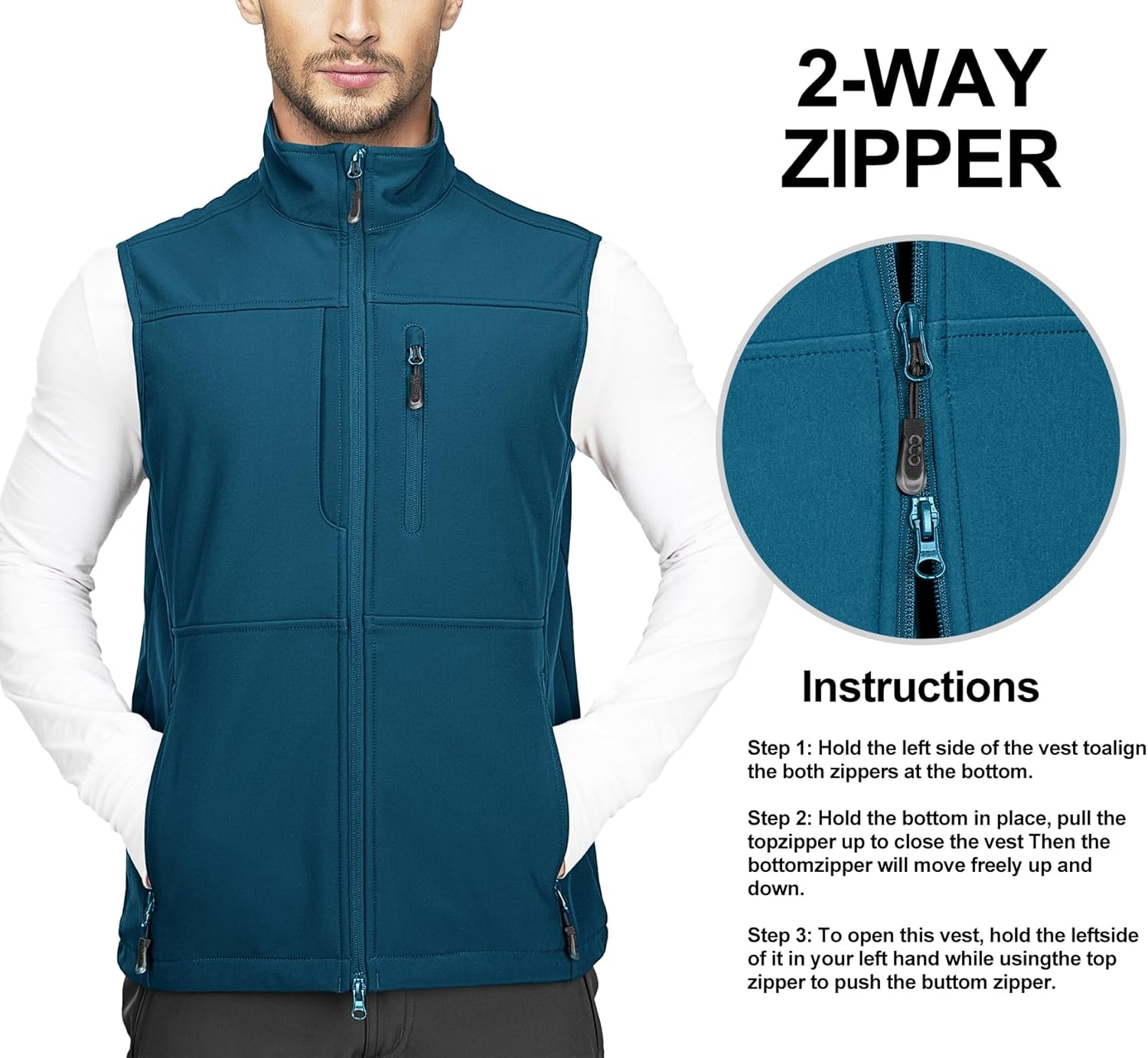 Thumbnail 3 de 33,000ft Men’s Softshell Gilet: Windproof, Fleece-Lined Vest for Leisure, Golf and Travel