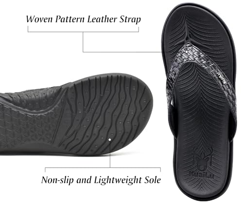 Detalle de KuaiLu Women’s Flip Flops with Arch Support: Comfortable Walking Sandals (Size 5, Black)