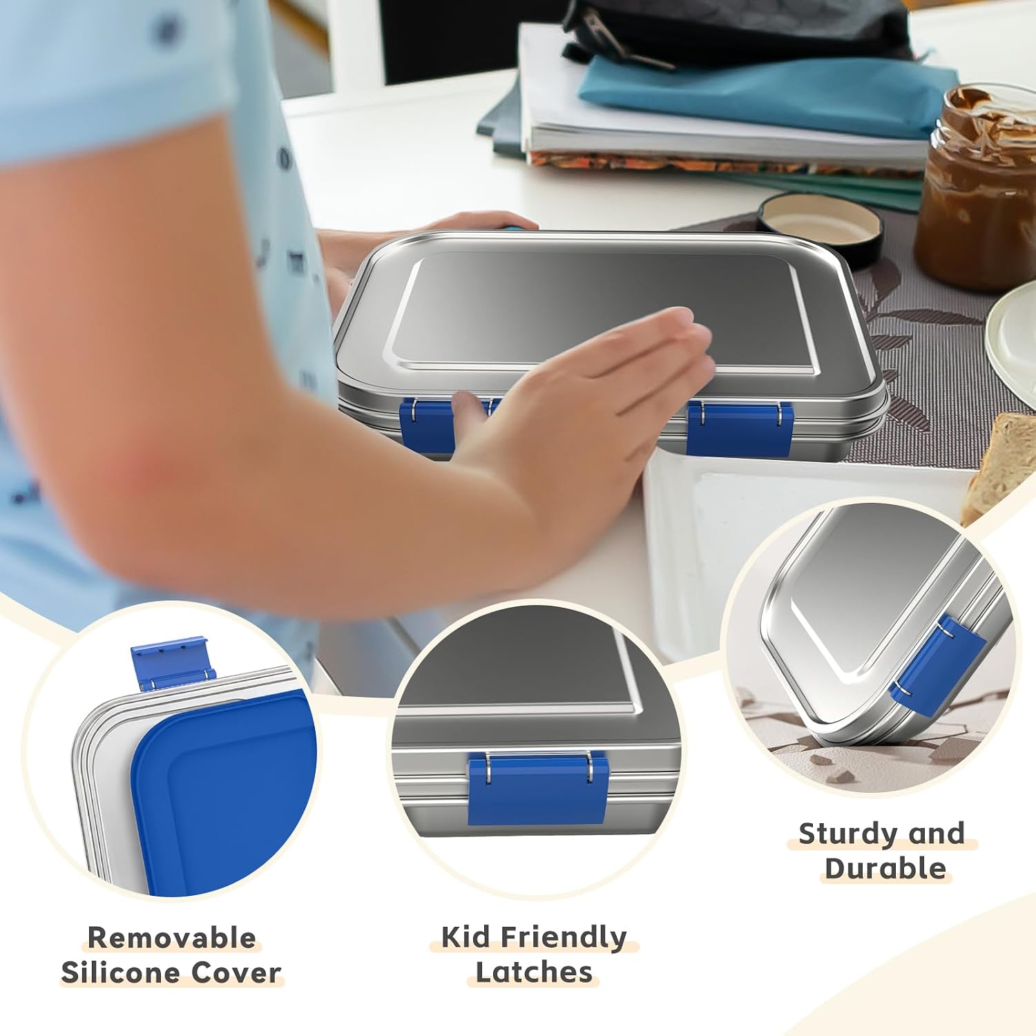 Thumbnail 3 de BOSEDSANG Stainless Steel Kids Bento Lunch Box: 3 Compartments, Leak-Resistant and Dishwasher Safe