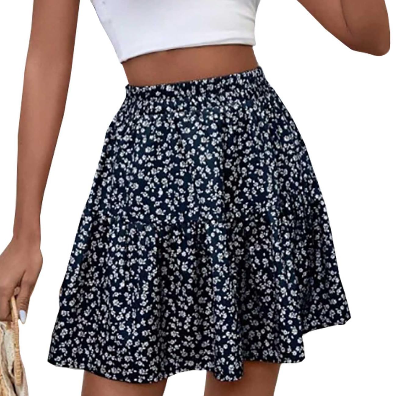 Thumbnail 6 de Vcindai Damen Sommer Rock – Blumenmuster, A-Linien, elastischer Bund