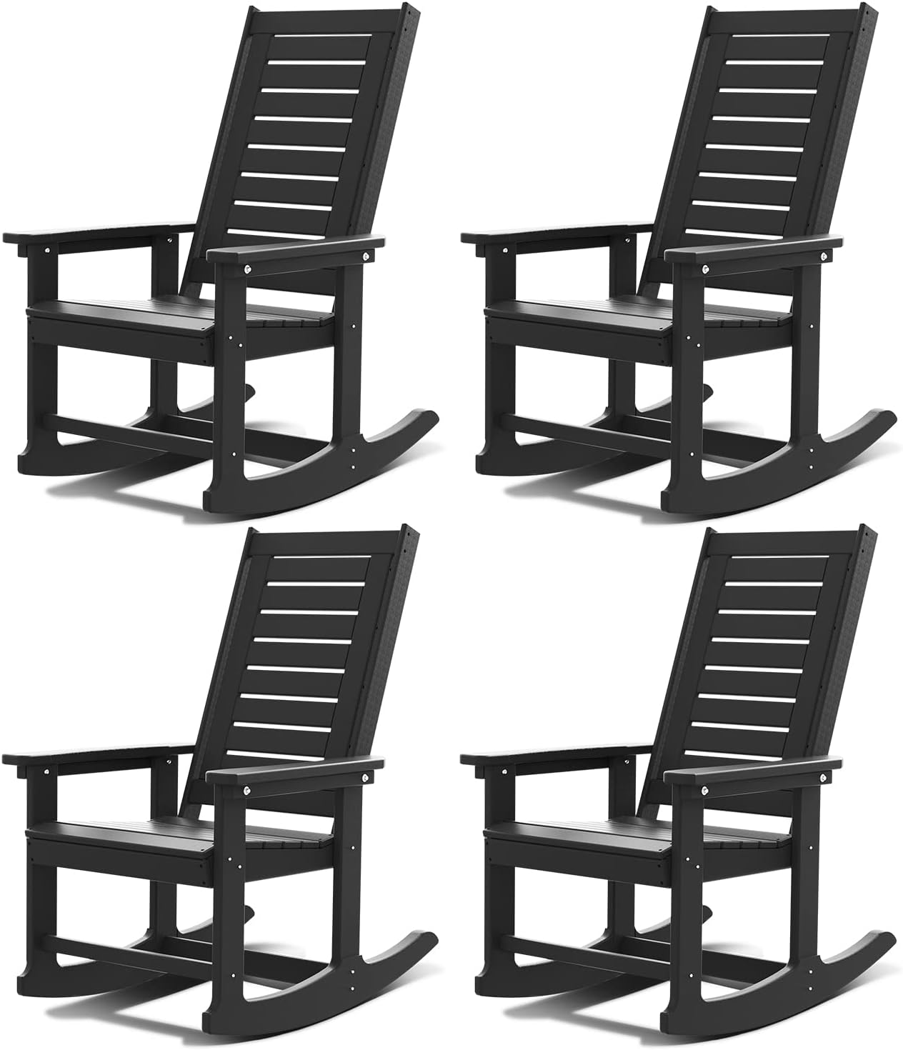 Detalle de GREENVINES GV4 Outdoor Rocking Chairs, Set of 4, Black HDPE, 21.7-Inch Seat
