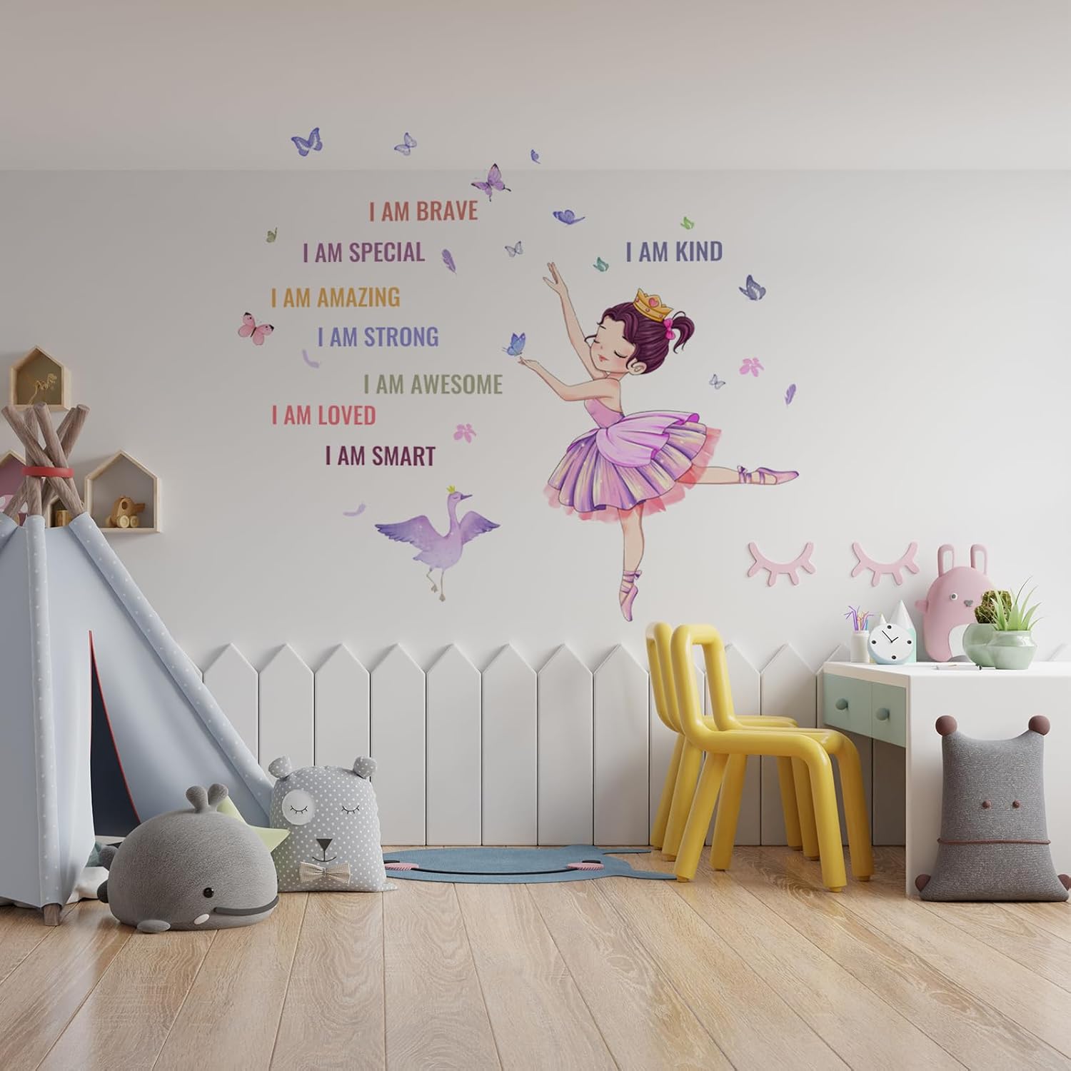 Thumbnail 4 de Butterfly Fairy wall stickers: ballet girls, princess swan & self-motivational words (removable vinyl)