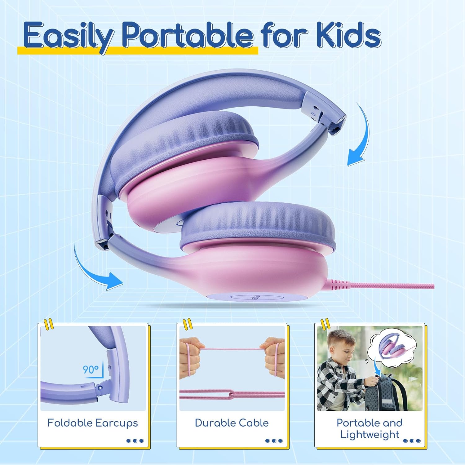 Thumbnail 6 de EarFun Kids Wired Headphones (Type C, Foldable) with Mic and 85/94 dB Volume Limiter – Violet