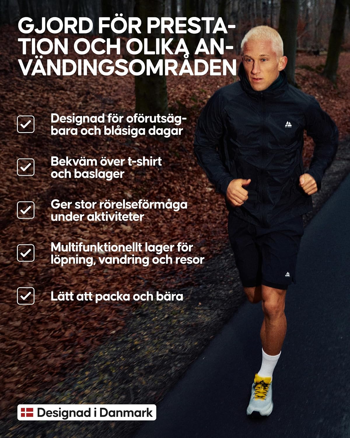 Thumbnail 2 de DANISH ENDURANCE packbar vindjacka för män med huva och reflexdetaljer