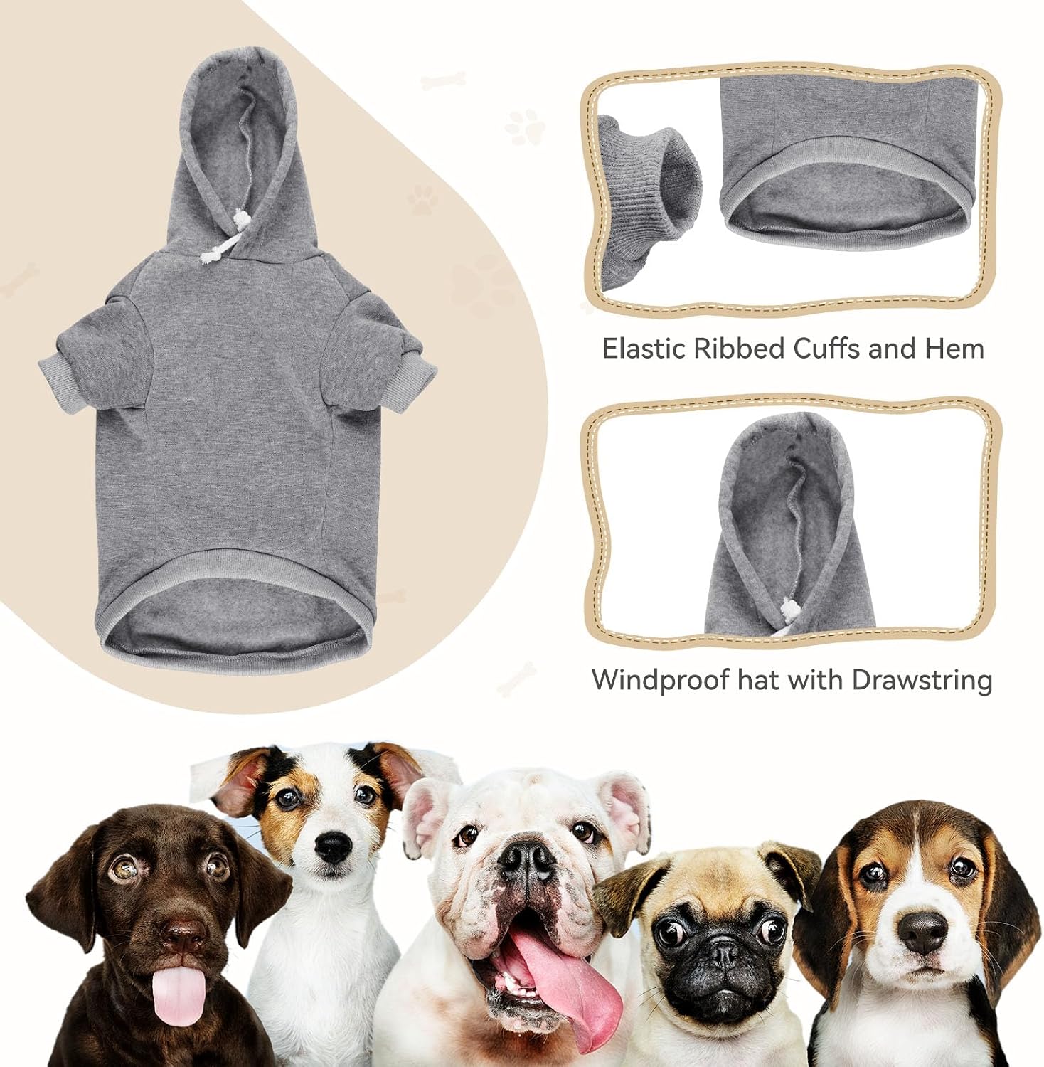 Detalle de QDYU QDYU971861 Dog Hoodie, Gray XXL Brushed Fleece with Pocket