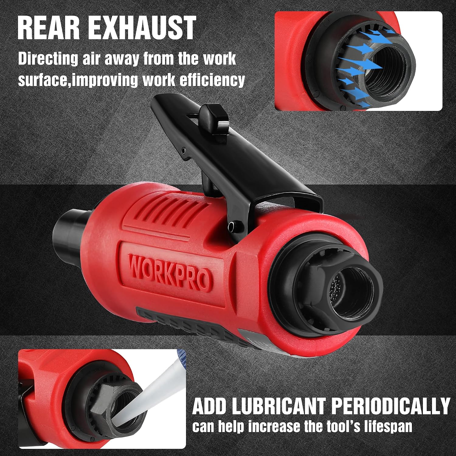 Detalle de WORKPRO Outil rotatif pneumatique 1/4" (6,3 mm) – meuleuse droite à air comprimé 25000 tr/min