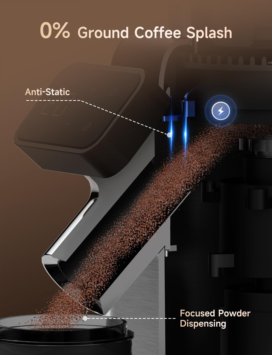 Detalle 2 de Neretva Moulin à Café Électrique pro à meules coniques et 40 réglages – pour espresso, filtre, moka & French press