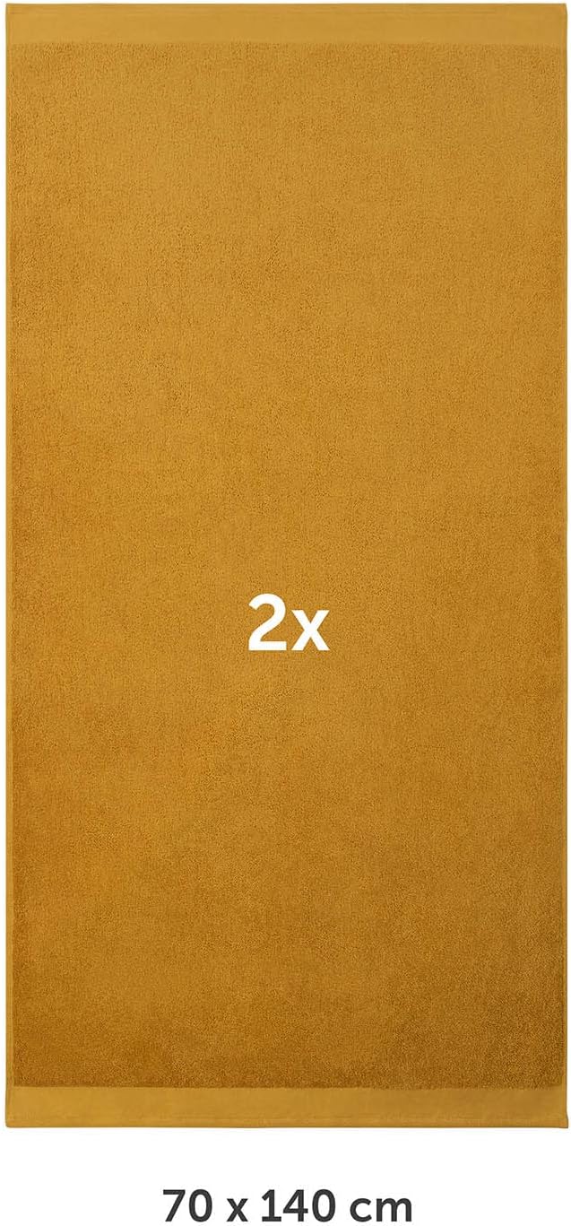 Thumbnail 1 de Blumtal – Lot de 2 serviettes de bain jaune moutarde 70x140 cm en coton certifié Oeko-Tex®