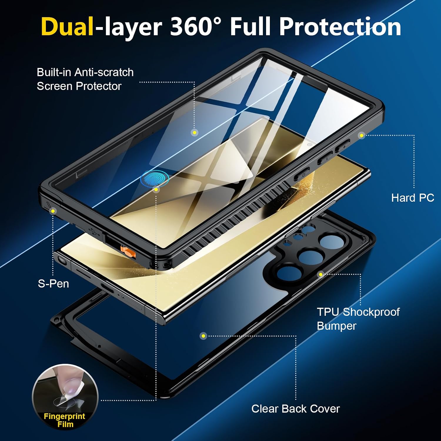 Thumbnail 5 de SPIDERCASE Upgraded Waterproof Case for Samsung Galaxy S24 Ultra (IP68) with Built-In Screen & Camera Lens Protection