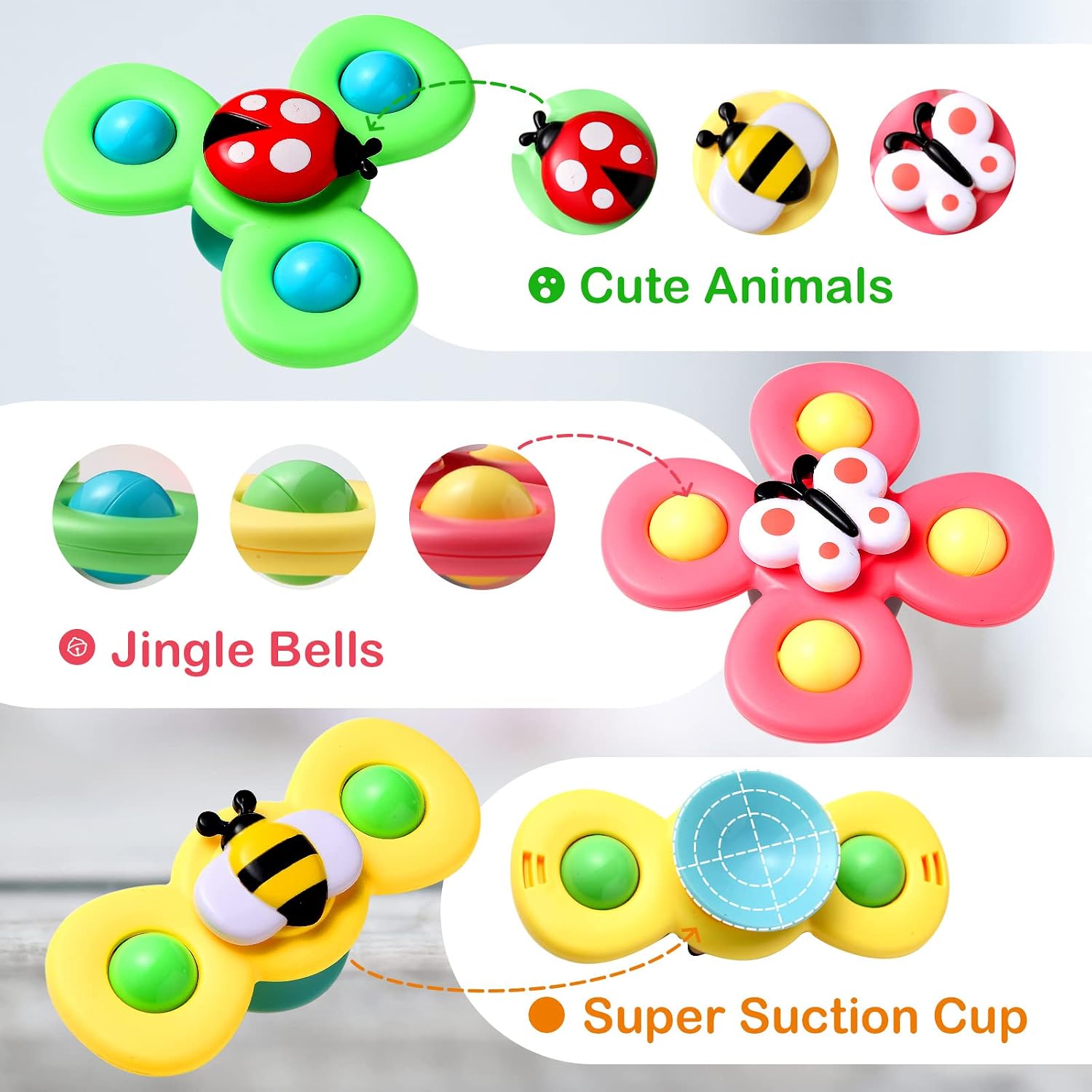 Detalle 2 de Hooku 3-Piece Suction Spinner Toys for Toddlers 🎲