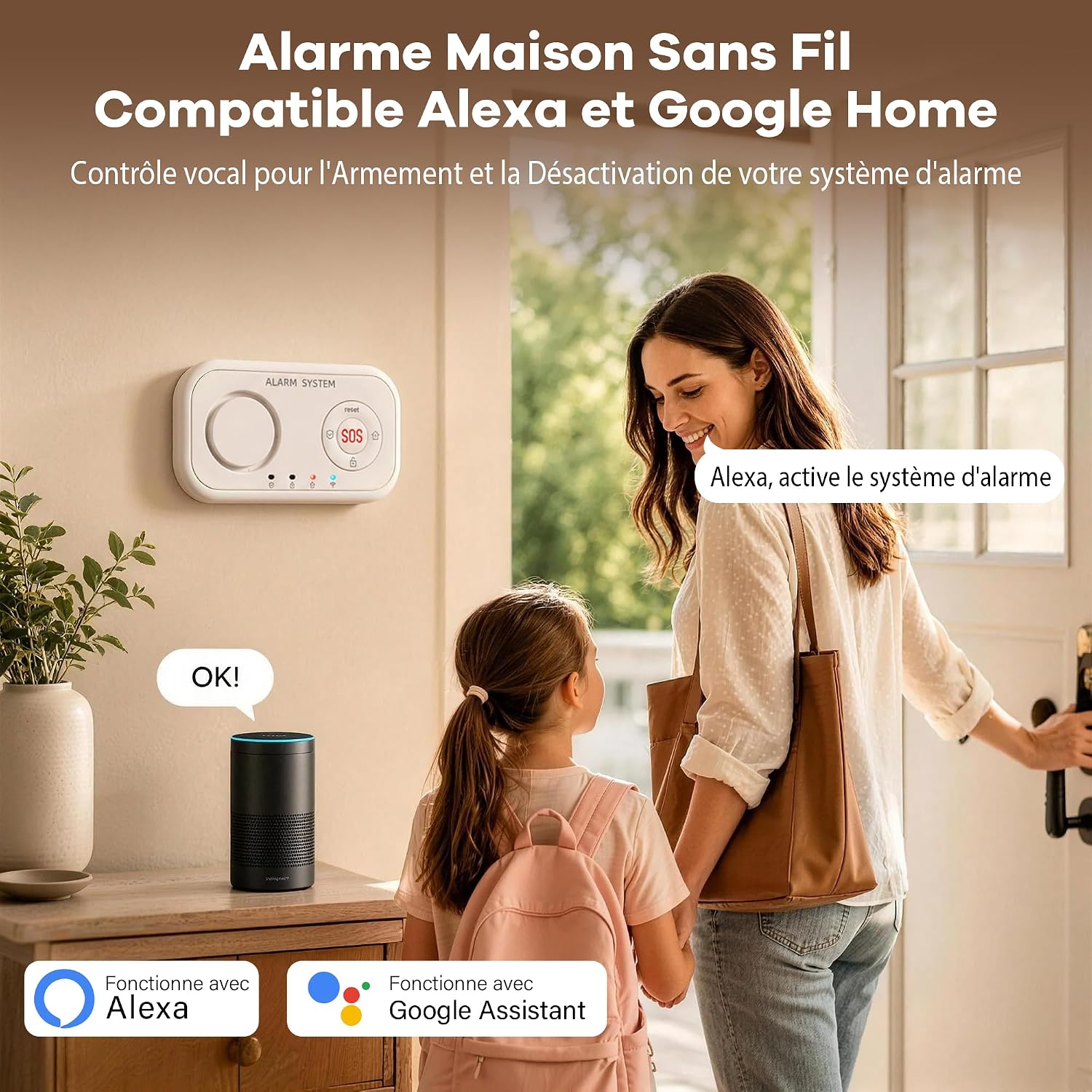 Detalle de YISEELE Alarme Maison sans Fil: Centrale 120 dB + Kit de 4 capteurs + commande – Alexa & Google Home