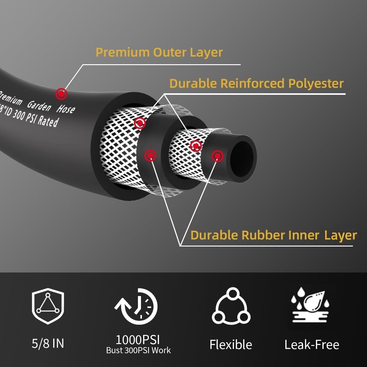 Detalle 2 de LANGARA 5 ft x 5/8 in. Heavy-Duty Garden Hose with Brass Fittings