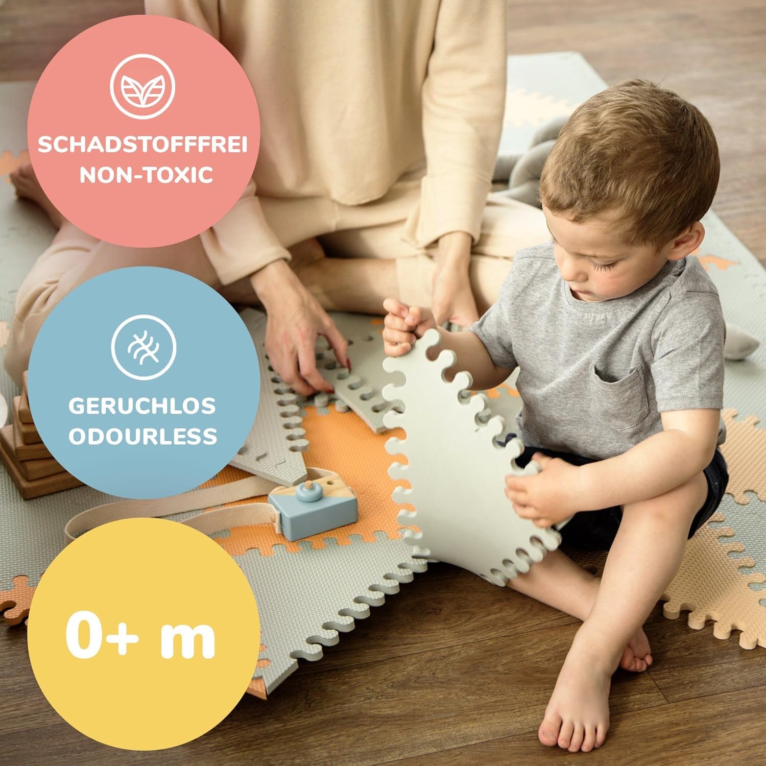 Detalle de Hakuna Matte große Puzzlematte für Babys Hygge (1,72 x 1,16 m) – schadstofffrei, geruchlos, 48 Dreiecksfliesen