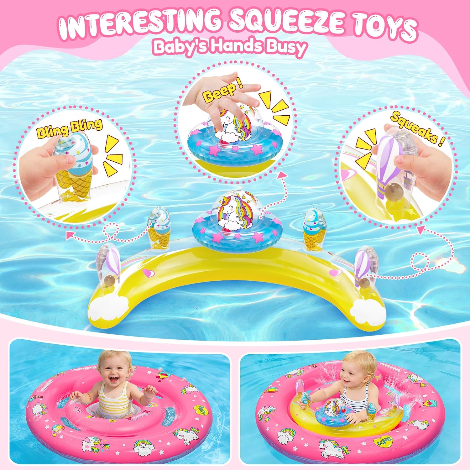 Thumbnail 3 de Enchanting Unicorn Baby Pool Float with Canopy and Toy Console