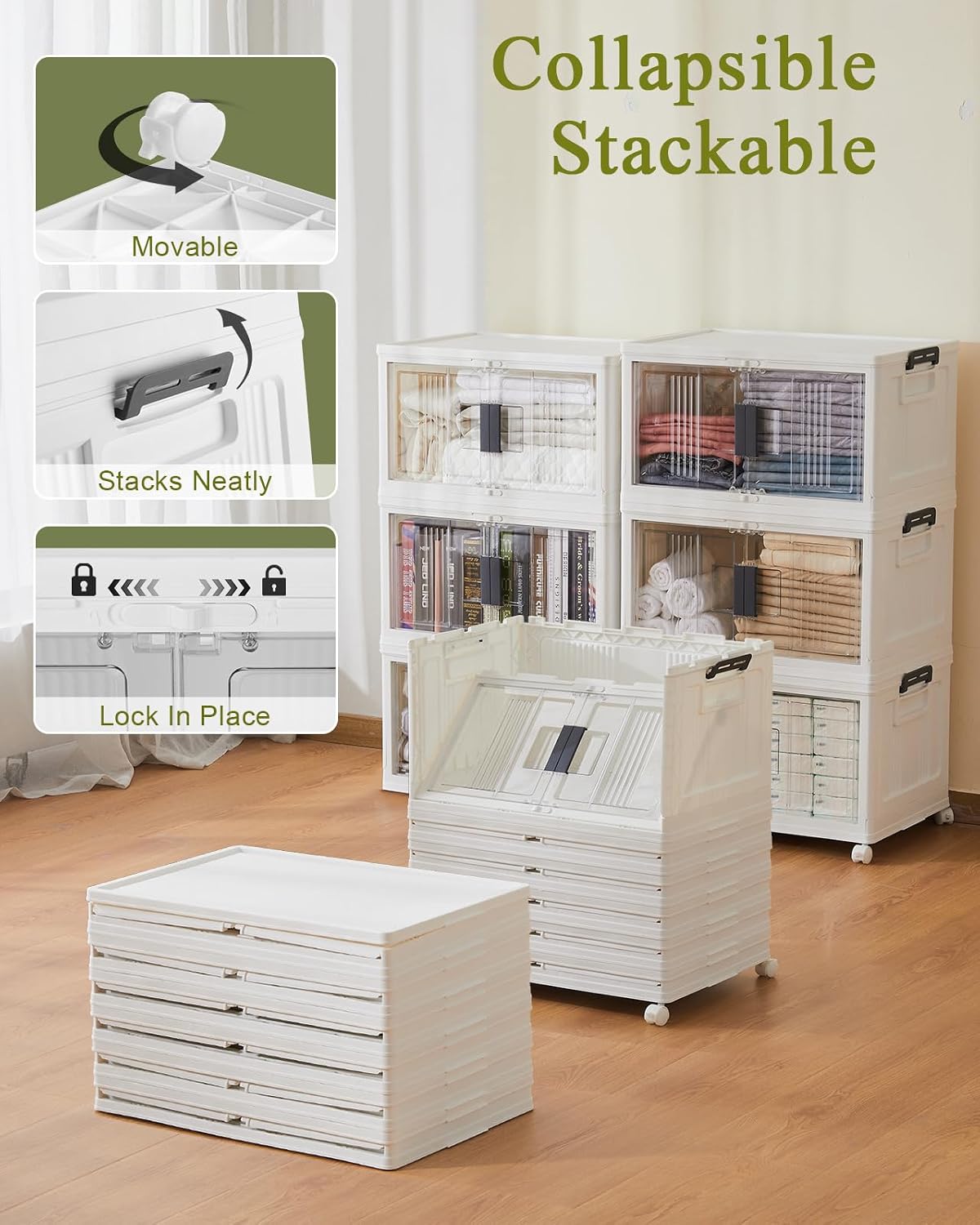 Detalle 2 de OlarHike SBSBL7V205 48QT Storage Bins, 6-Pack, Stackable and Lockable