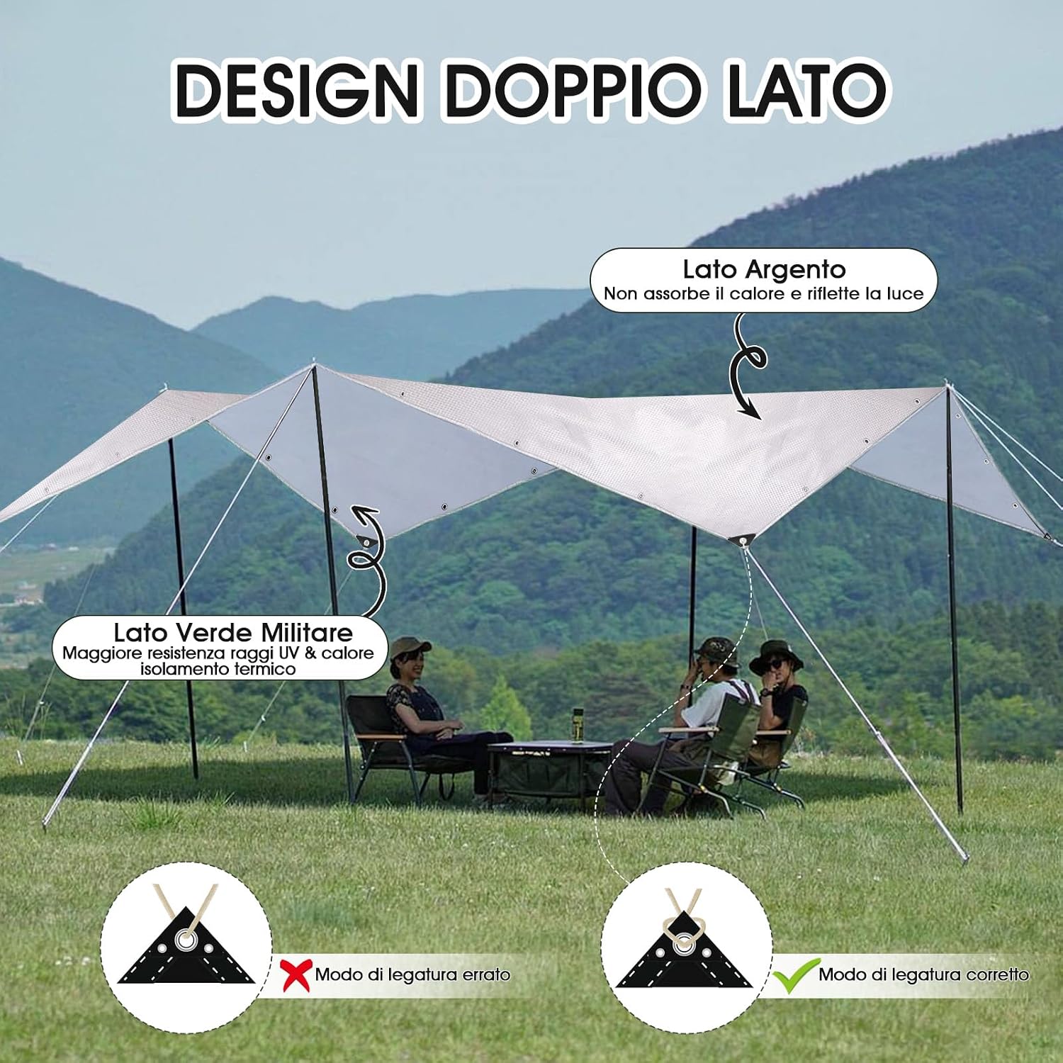 Detalle de Telo Impermeabile Esterno 2x3m in PE 180 g/m² con occhielli rinforzati: telone multiuso per mobili da giardino, barche, camion e altro
