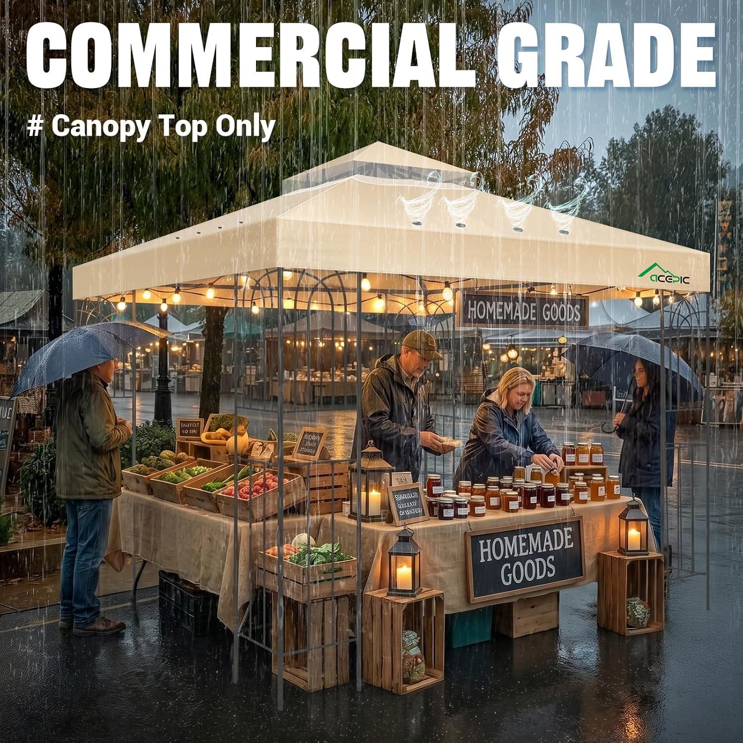 Detalle de Acepic 8x8 Ft Khaki Double-Tier Gazebo Replacement Canopy, 420D Waterproof