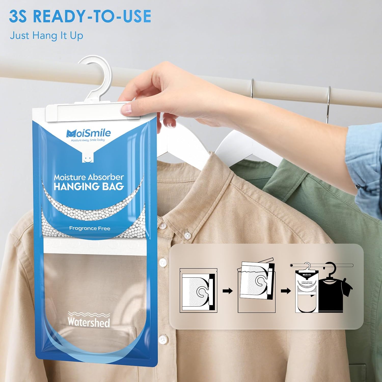 Thumbnail 6 de Moisture Absorbers 10 Pack: Fragrance-Free Hanging Closet Dehumidifier Bags (9.8 OZ Each)