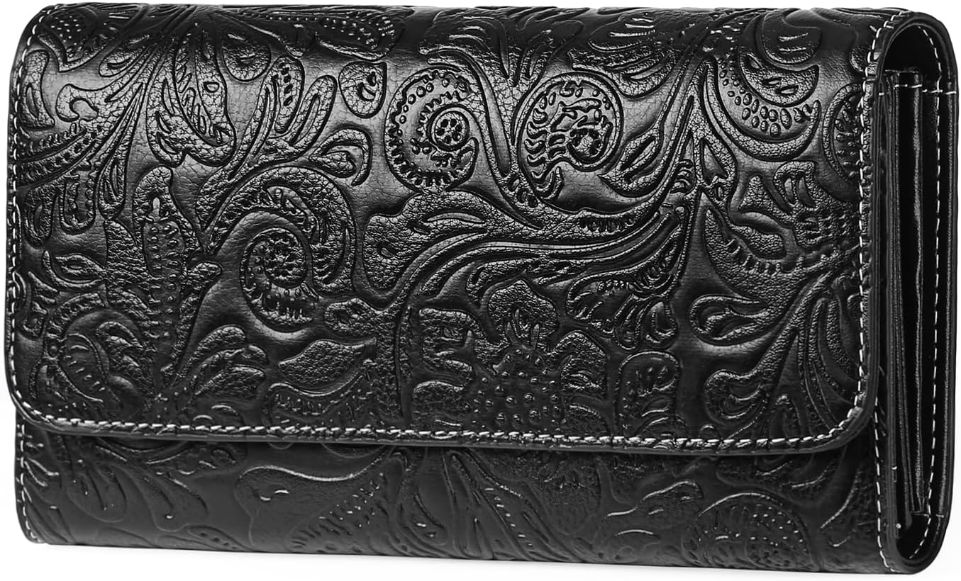 Detalle de GOIACII RFID Blocking Large Leather Wallet for Women – Black