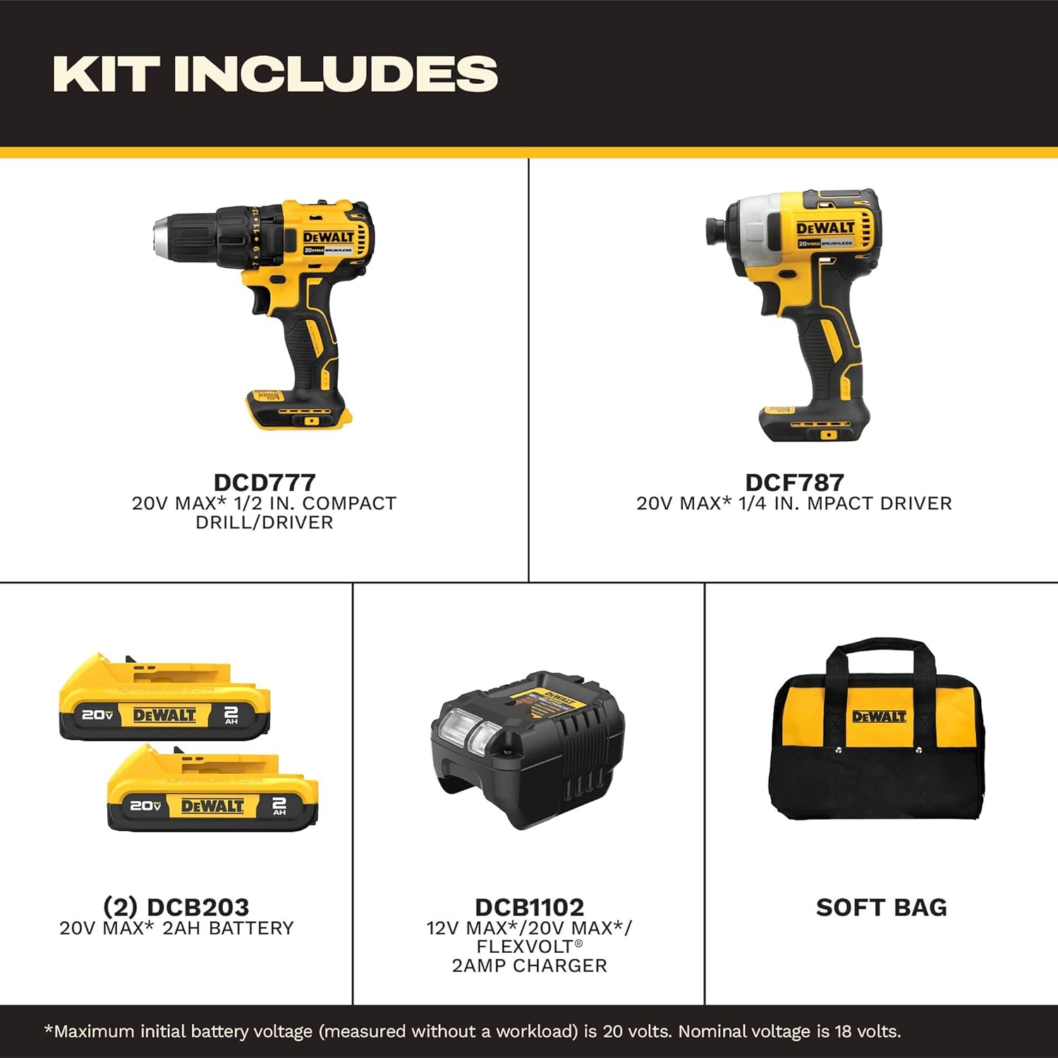 Thumbnail 1 de DEWALT 20V MAX Cordless Drill and Impact Driver (DCK277D2) – 2-Tool Combo Kit