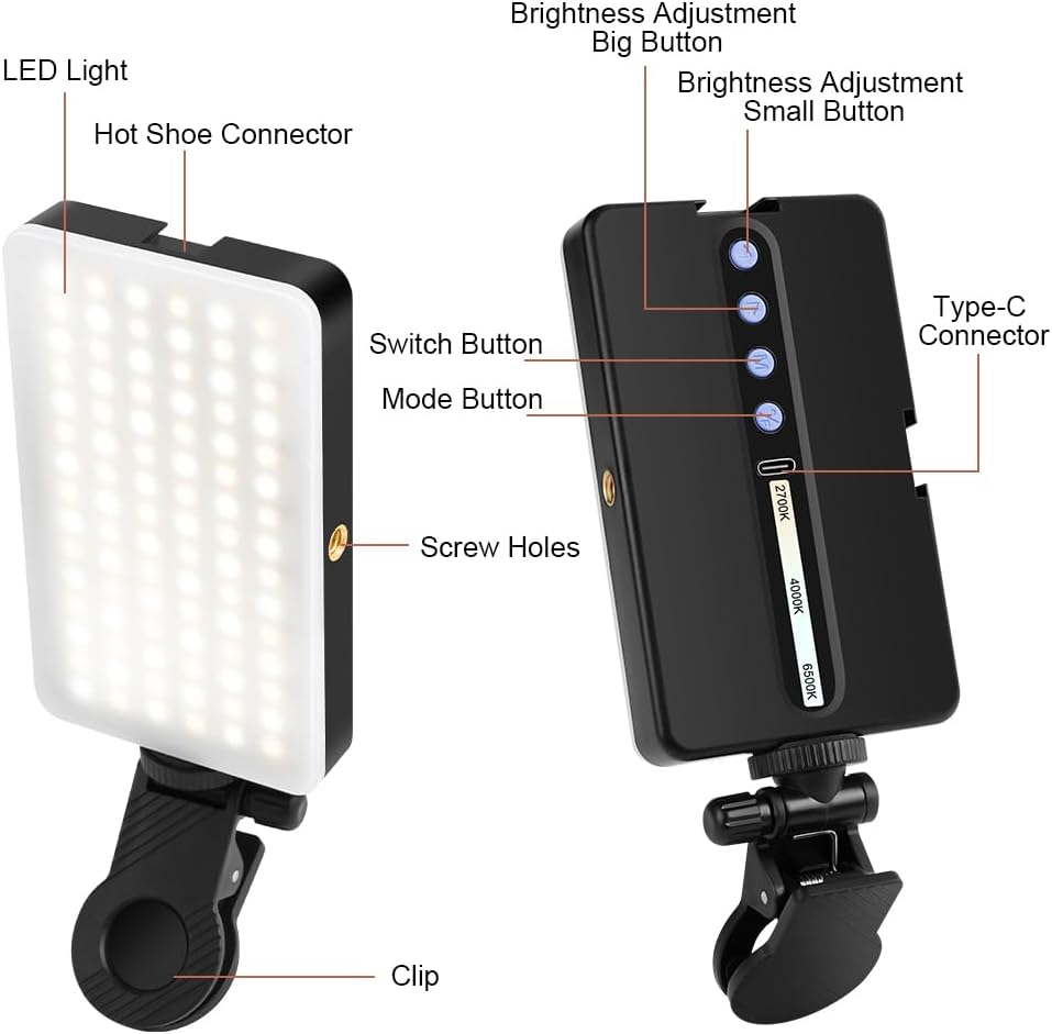 Detalle de LOPHE 90 LED Videolicht – Selfie-Licht mit Clip, 3 Modi und einstellbarer Farbtemperatur