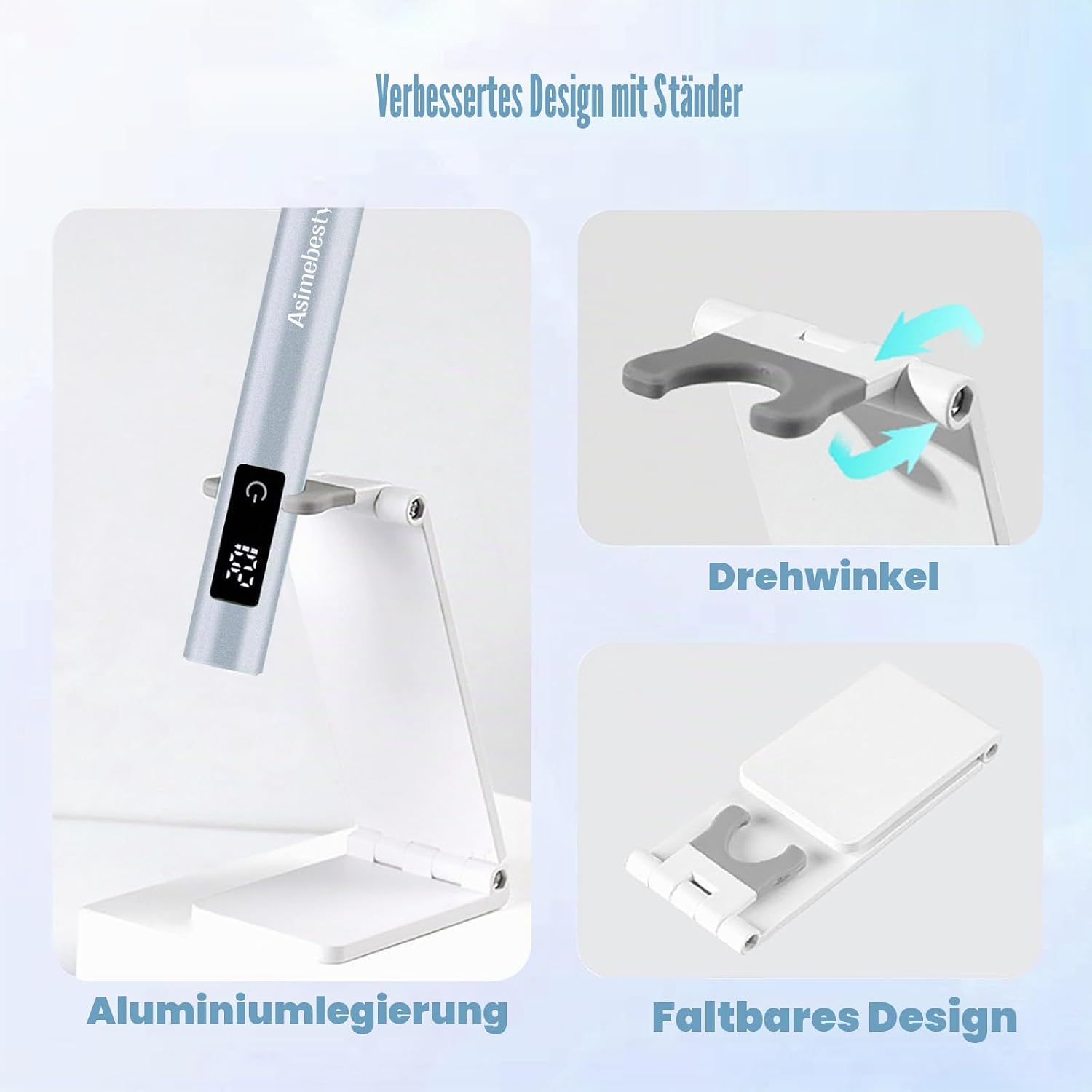 Detalle de Asimebesty UV Lampe für Gelnägel – kompakt, wiederaufladbar und mit Ständer