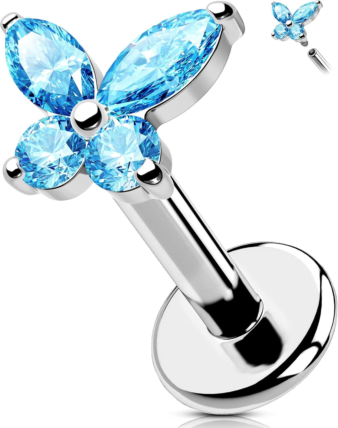 Detalle de OUFER Labret 16G Acier 316L Papillon CZ 6/8/10/12mm