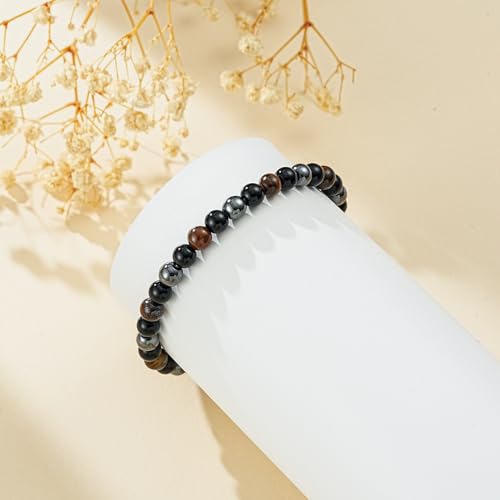 Detalle 2 de ESPVO Schwarzer Turmalin Tigerauge Hämatit Armband – Naturstein Perlen, 18,5 cm