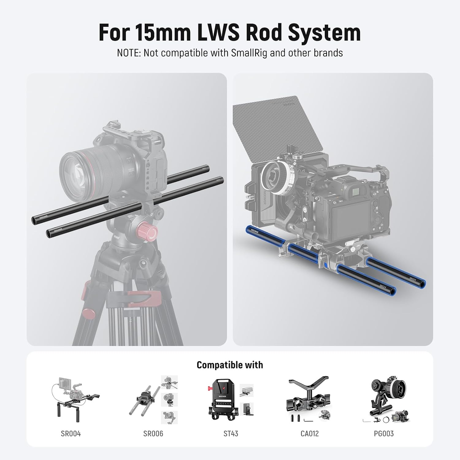 Thumbnail 4 de NEEWER Tiges d’extension LWS 15 mm – 2 tiges de 40 cm (16”) avec filetages M12 x 1,5, SR024