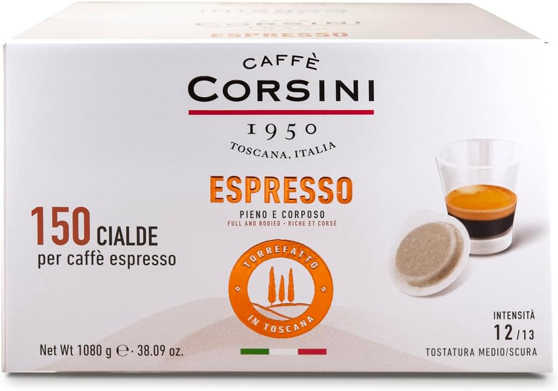 Detalle de Caffè Corsini Dosette Ese Espresso – 150 dosettes compostables, intensité forte et crème authentique