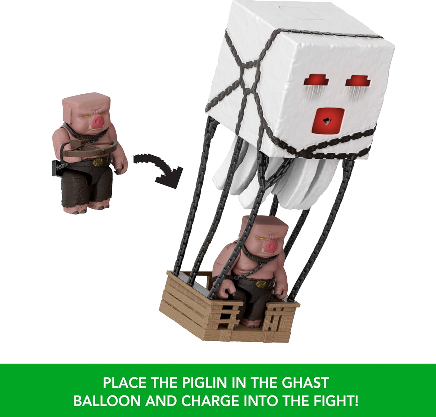 Thumbnail 4 de Mattel Minecraft Figurine Ghast Boules de Feu avec lumières et sons, lanceur et projectile, accompagnée du guerrier piglin – JFB69