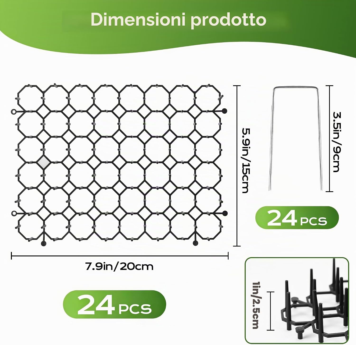 Detalle de YIYIZI Tappetino Repellente per Gatti – Set 24 pezzi 20x15 cm, Rete modulare con picchetti