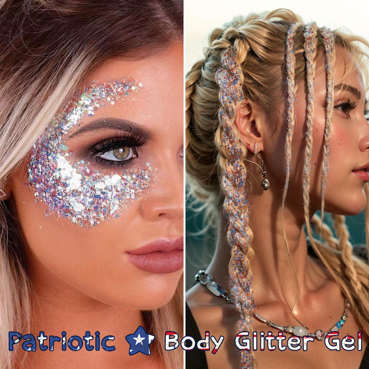 Detalle 2 de Patriotic Body Glitter Stick: Waterproof Gel for Face, Body & Hair – Red, White & Blue Sparkle