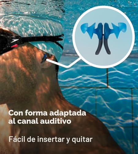 Detalle de Speedo Tapones Biofuse: diseño ergonómico para protección auditiva en natación (Charcoal, Pool, One Size)