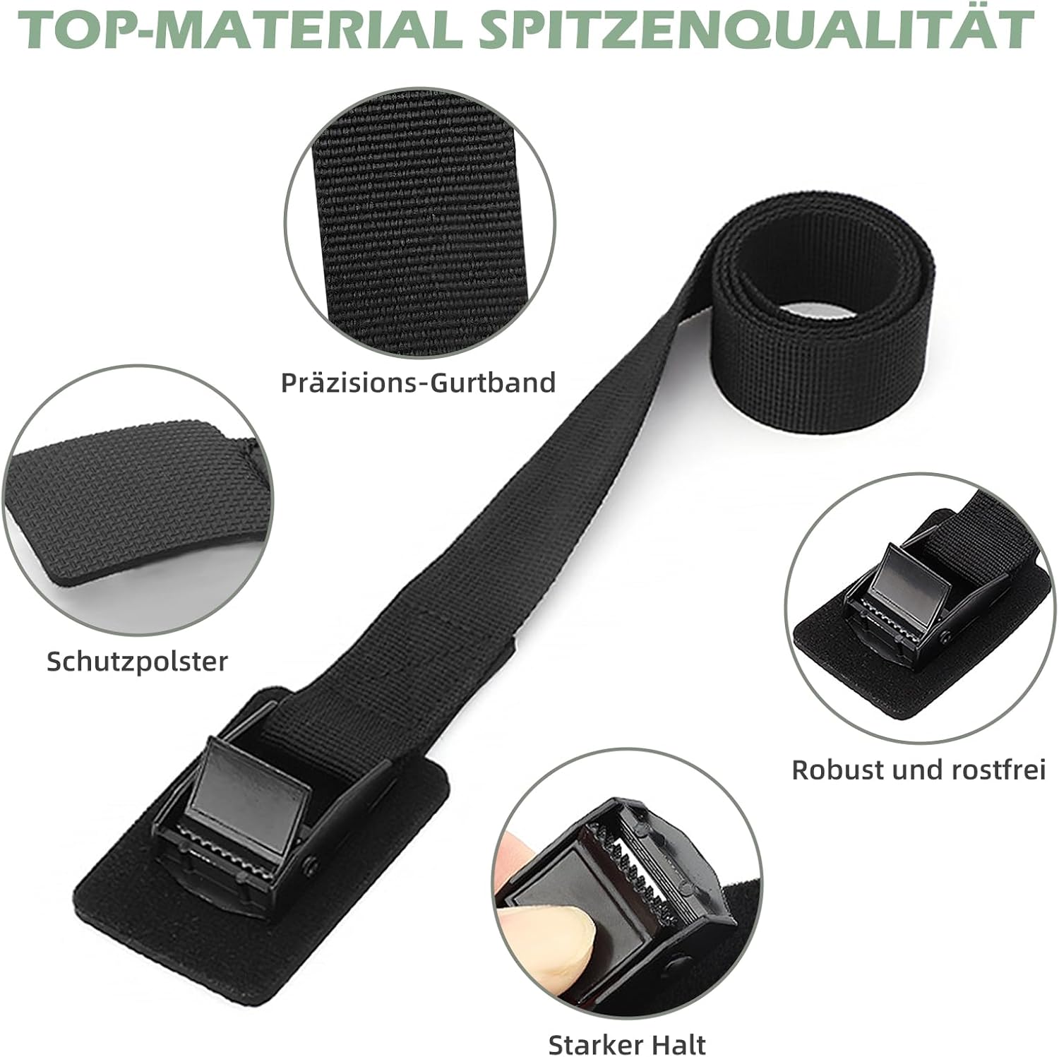 Thumbnail 6 de Aulese 4 Stück Spanngurte Schwarz – 40 cm, 250 kg Tragkraft, Edelstahlschnalle