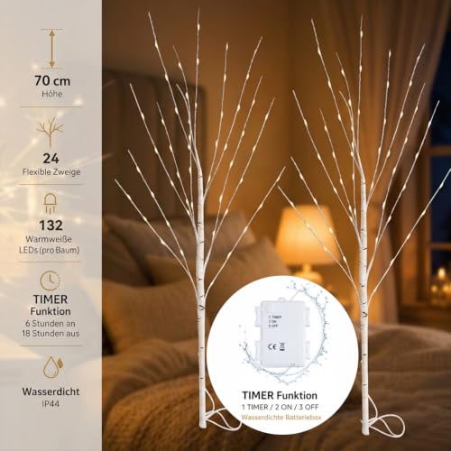 Detalle de Afaiup 2 Stück Lichterbaum innen 132LEDs Lichterzweige mit Timer – warmweißes Dekor-Set