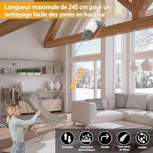 Detalle de Staubwedel télescopique HELI MIAO - Sets de 6, biegbar et lavable en microfibre, inox