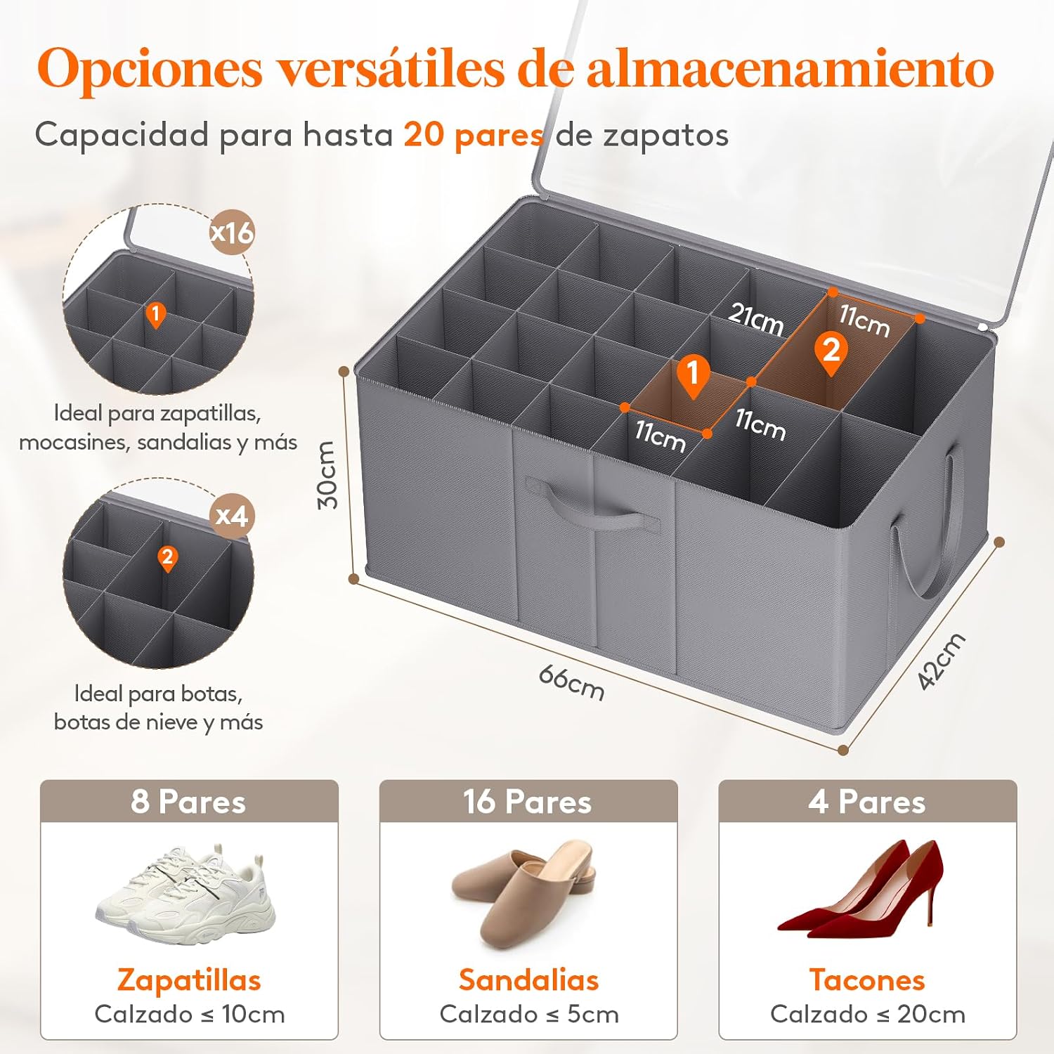 Detalle de Lifewit set da 2 grandi scatole porta scarpe con coperchio trasparente e base rinforzata per 10-20 paia, grigio