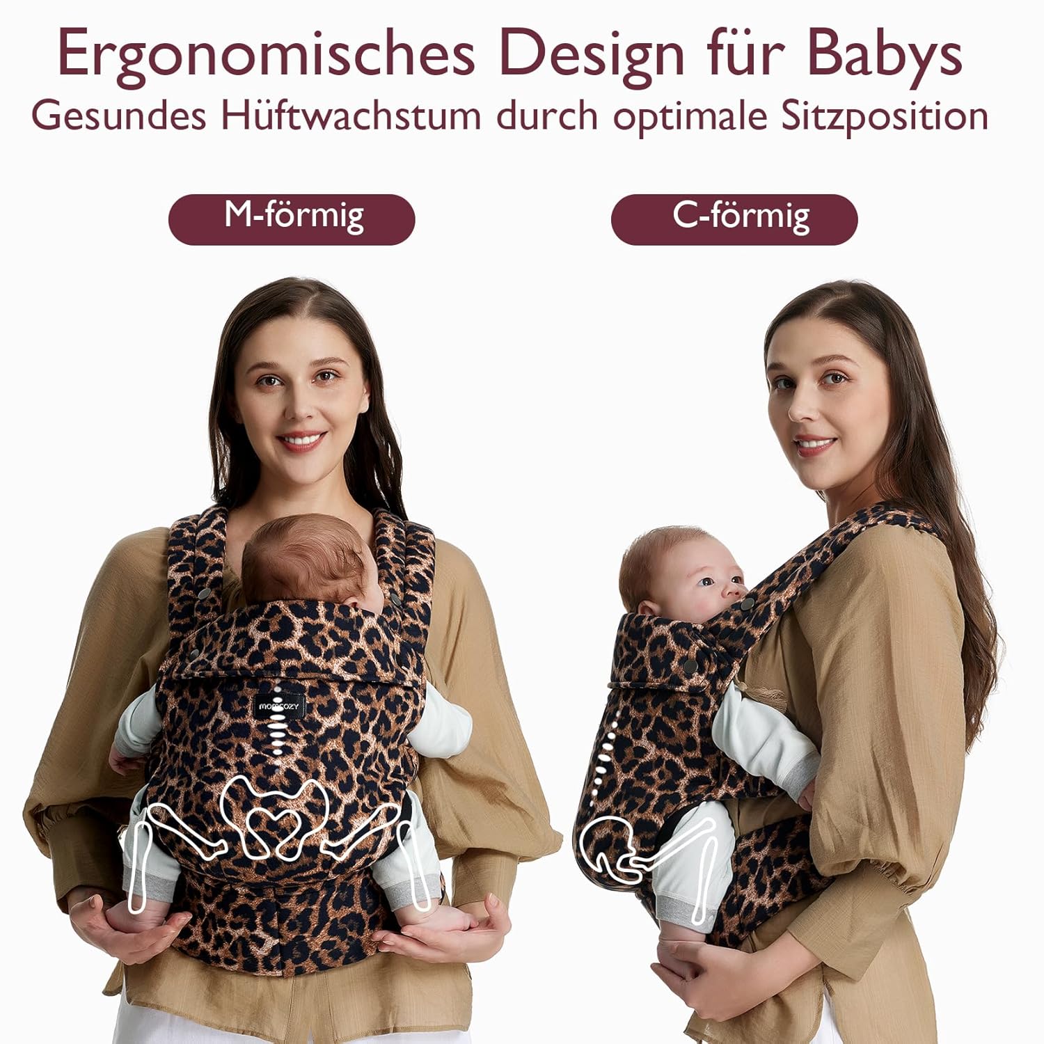 Thumbnail 2 de Momcozy Babytrage aus 100% Baumwolle mit ergonomischer M-Position & X-Rücken (3–24 Monate, 3,2–20 kg) – Leopard