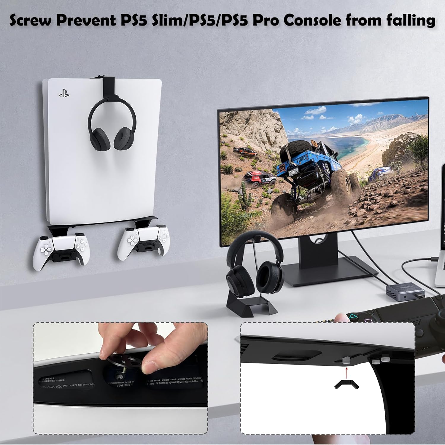 Thumbnail 3 de tonhui Wall Mount for PS5/PS5 Slim/PS5 Pro with Controller and Headphone Holders